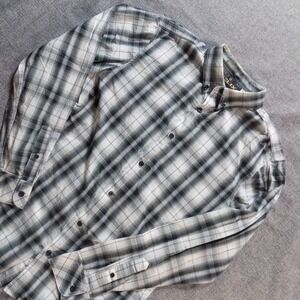 Helix Button Down Shirt Mens Medium Black Grey Plaid Good Long Sleeve Woven